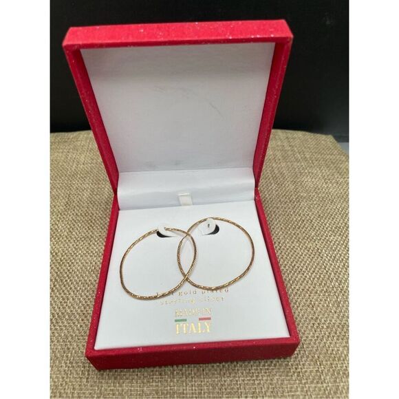 New in Box Mia Fiore Gold Plated Wire Earrings Made in Italy Pierced Gift Idea - Picture 1 of 6